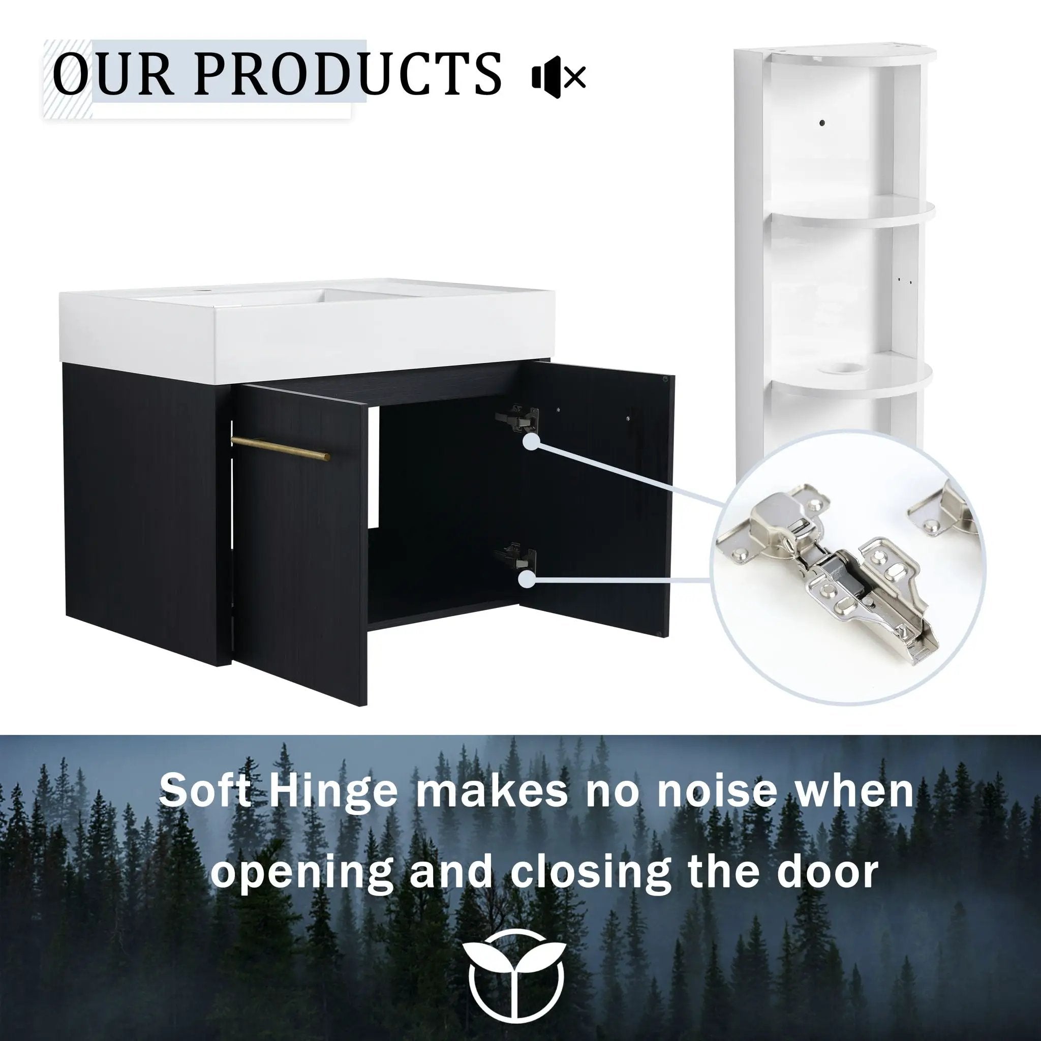 Modern Wall Mounted Bathroom Vanity With Thick Edge Resin Sink And Storage Rack by Unique Piece Furniture