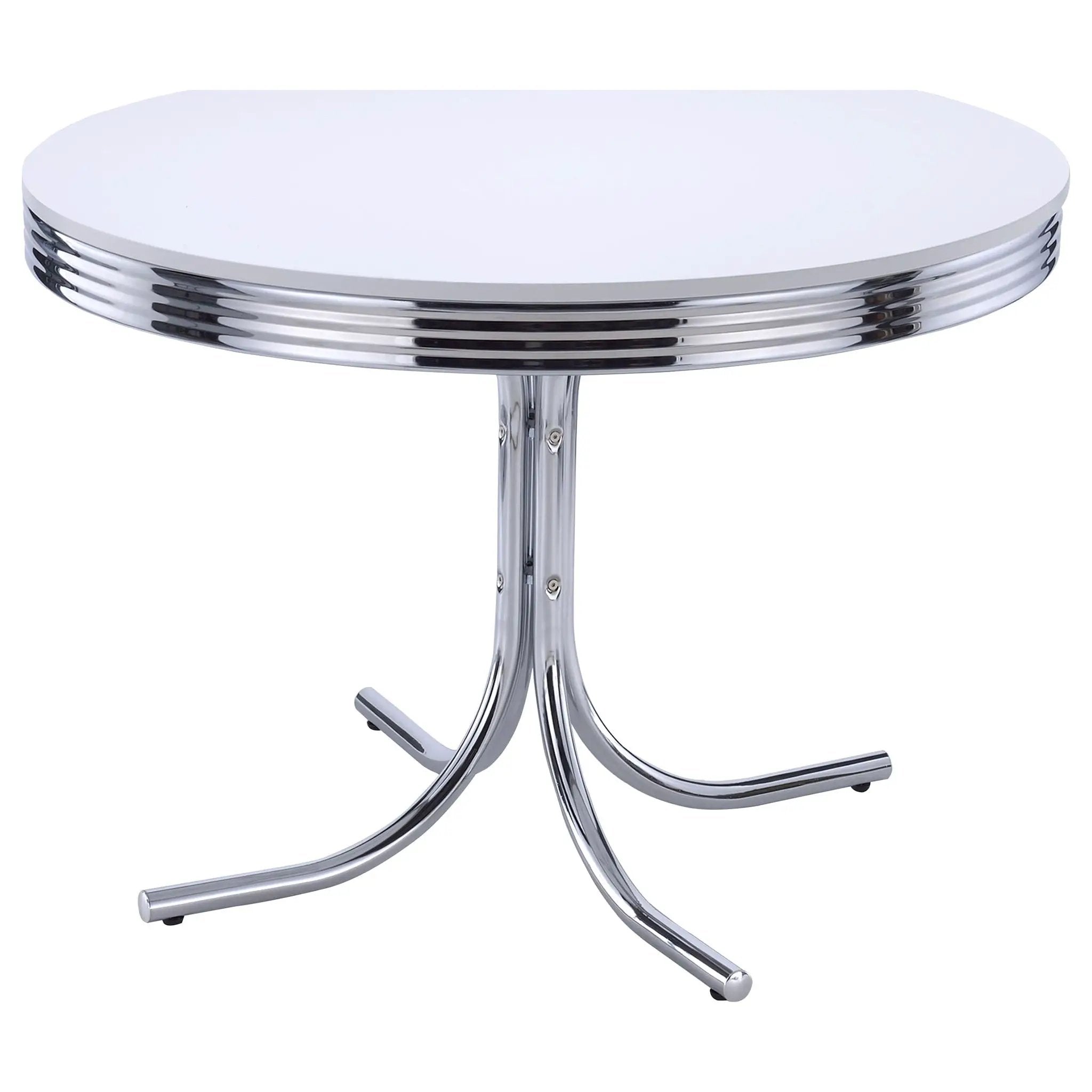 Retro Round 42-inch Wood Top Dining Table White and Chrome by Unique Piece Furniture