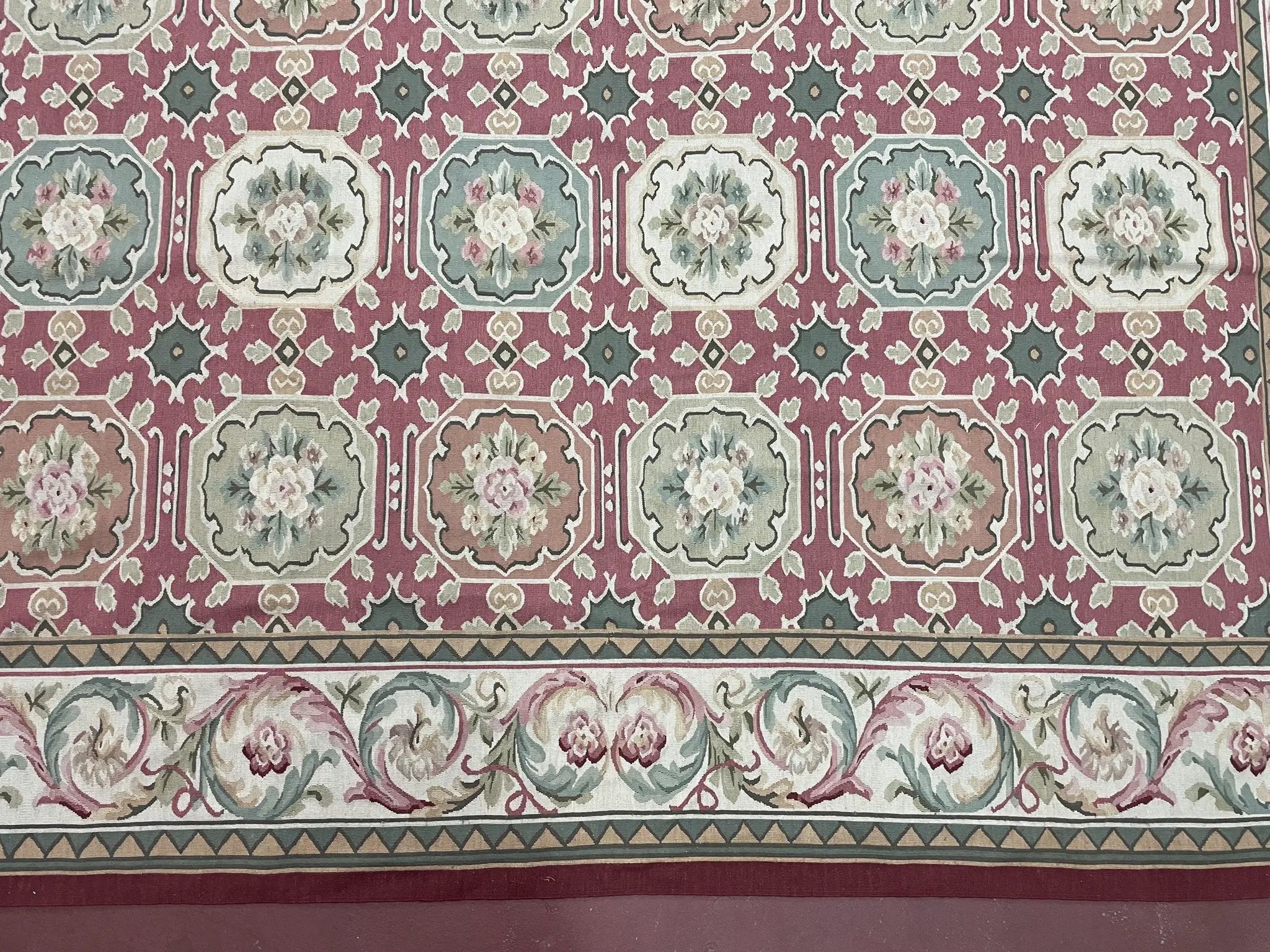 Square Aubusson Rug 9x9, Panel Design, European French English Carpet, Wool by Jewel Rugs