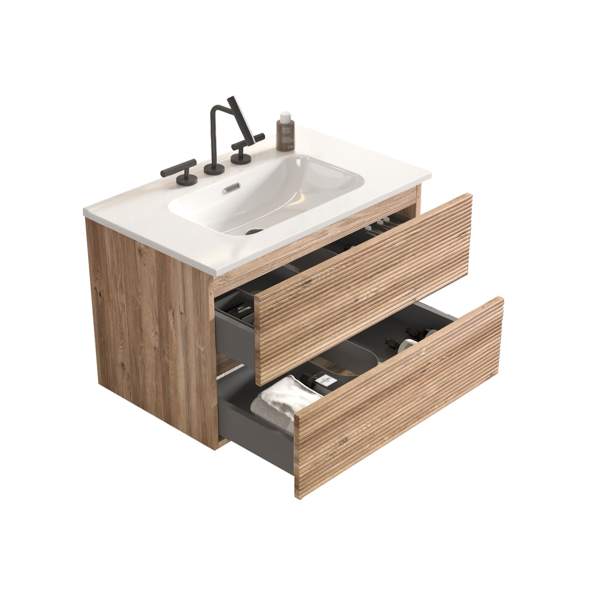Gloria 30" Wall Mounted Rough Oak Bathroom Vanity by HouseOfZazla