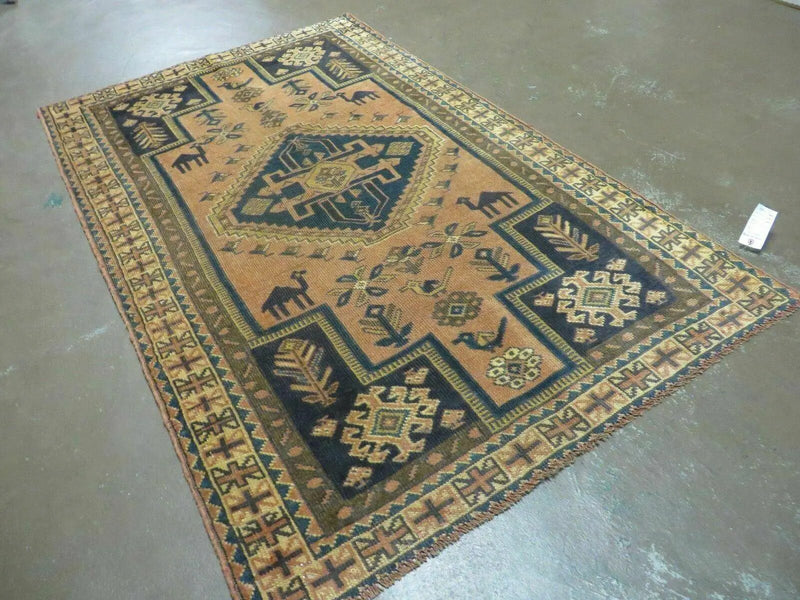 4' X 6' Antique Handmade Turkish Anatolian Wool Rug Camel Vegetable Dyes by Jewel Rugs