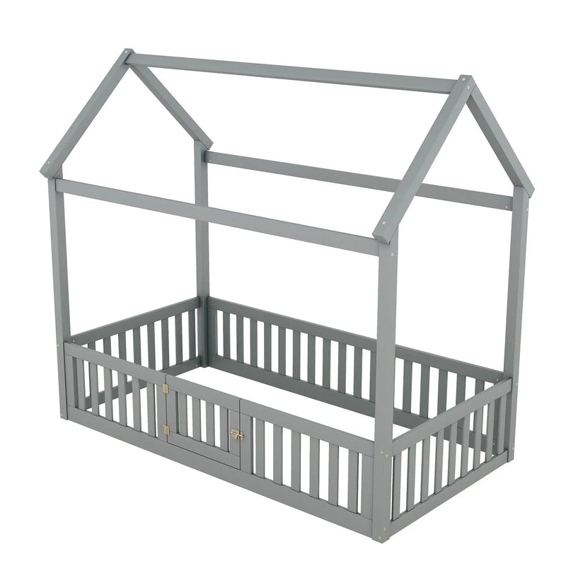 Wood House Bed With Fence And Door by Unique Piece Furniture