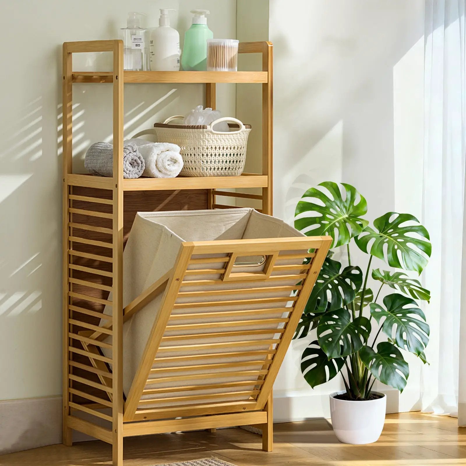 Laundry Hamper with 2-Tier Shelves & Tilt-Out Basket by HouseOfZazla