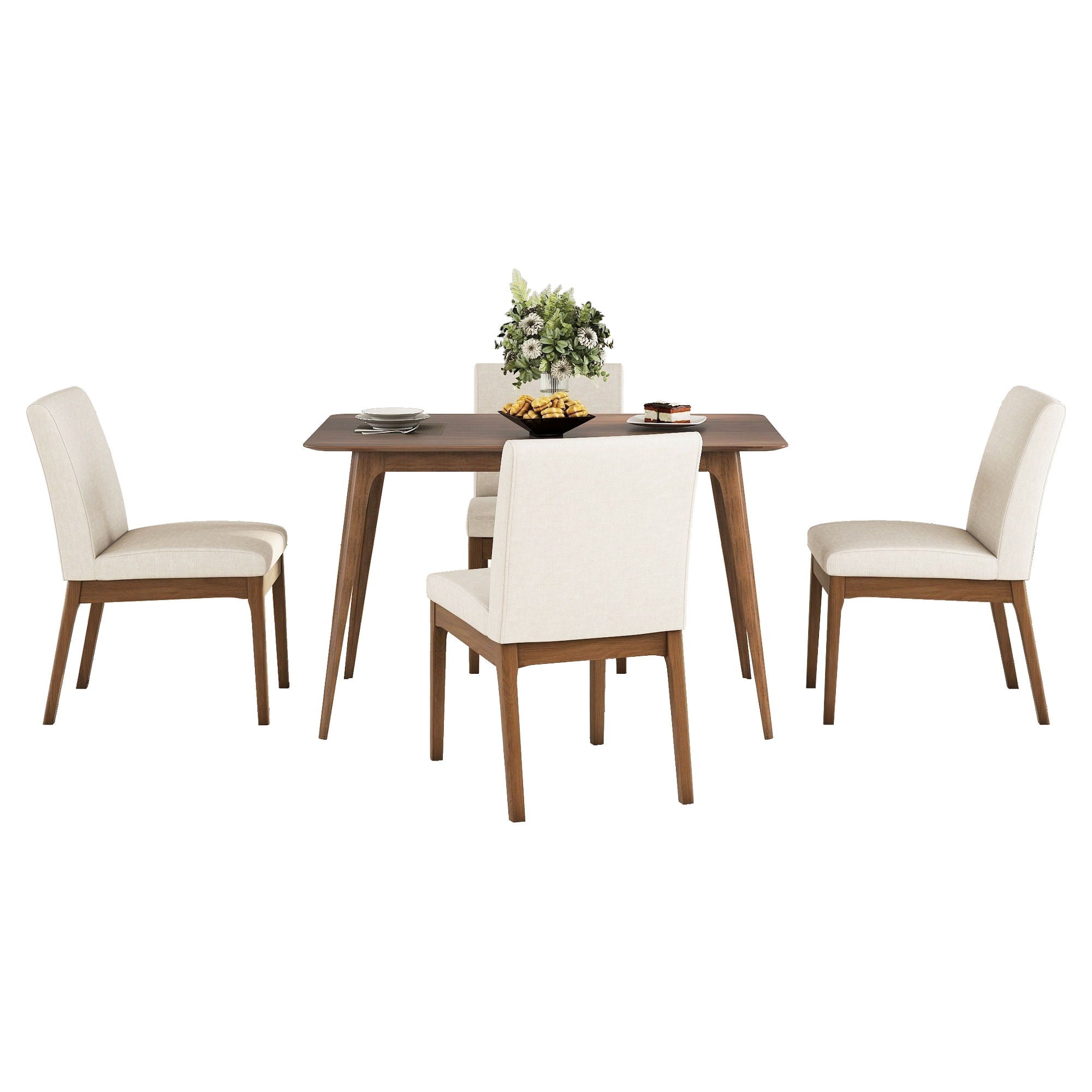 5 Piece Dining Set With Table And Upholstered Chairs - Light Beige / Walnut by HouseOfZazla
