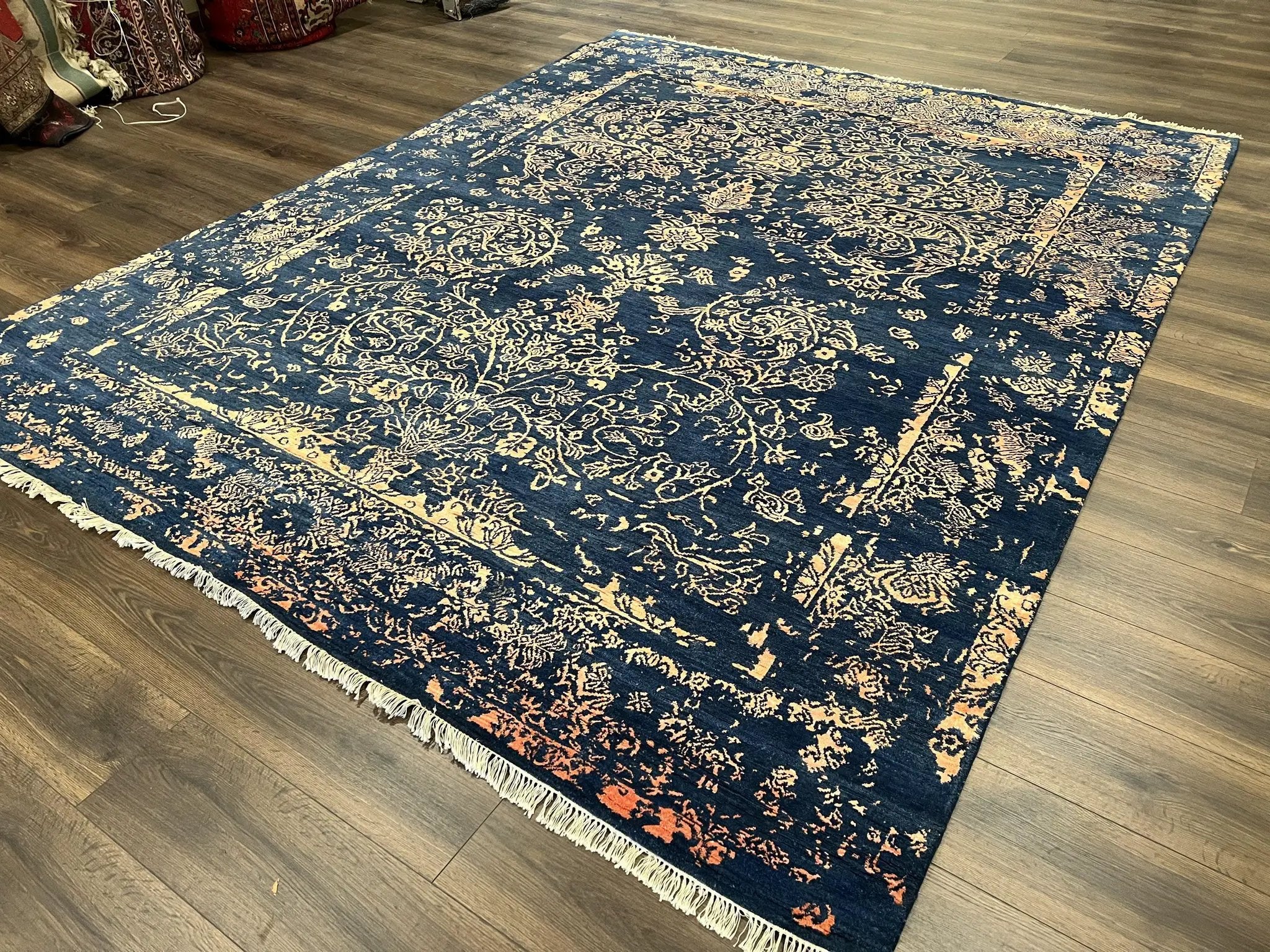 Area Rug 8x10 High Quality Handmade Oriental Carpet, Modern Contemporary Rug, Rug for Living Room, Wool Rug, Blue and Gold, Pakistani Rug by Jewel Rugs