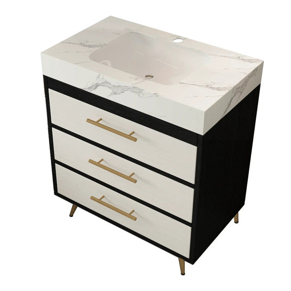 Modern Free-Standing Bathroom Vanity with Ceramic Vessel Sink & Durable Sintered Stone Top