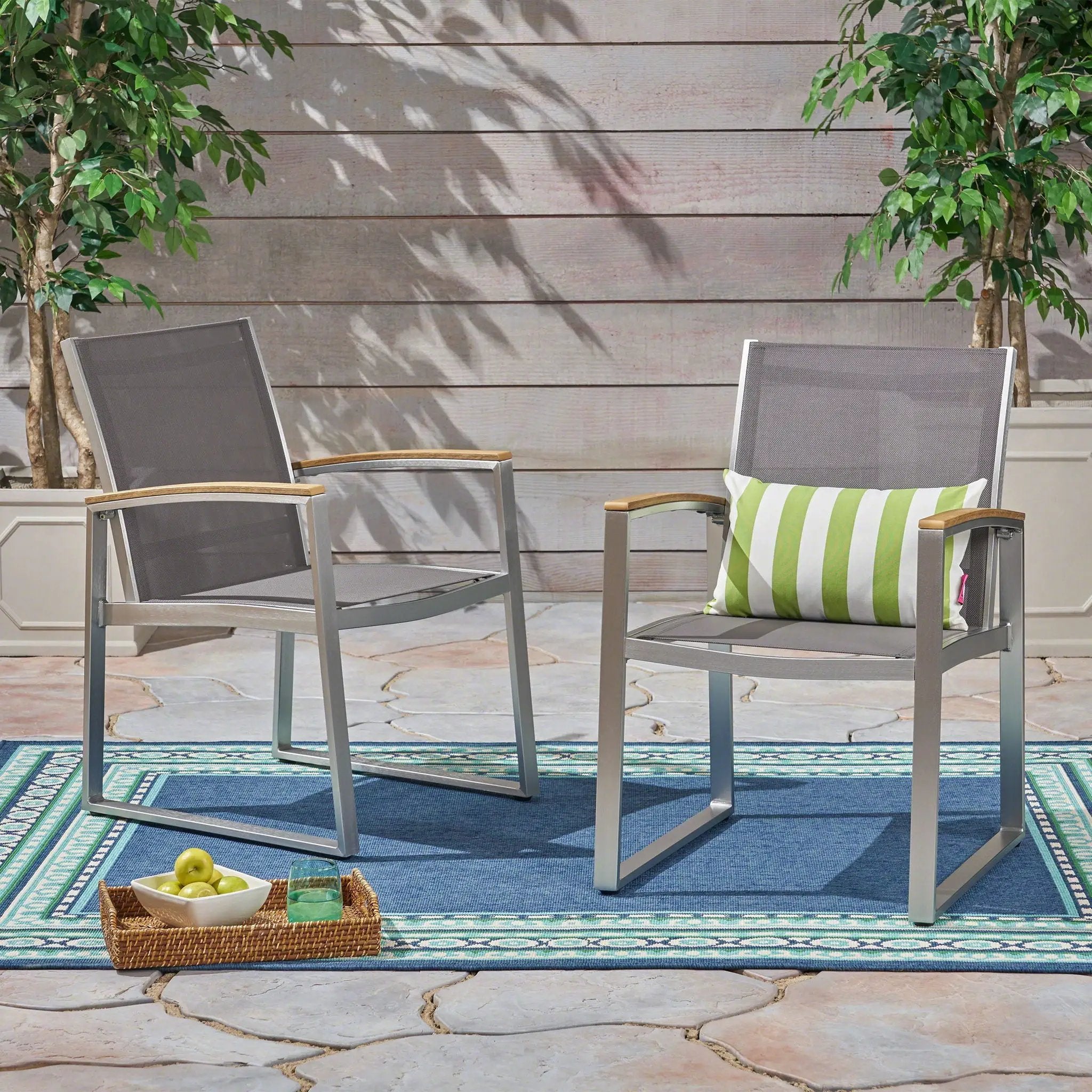 Poetic Outdoor Dining Chair with Faux Wood Arms and Aluminum Frame (Set of 2) by HouseOfZazla
