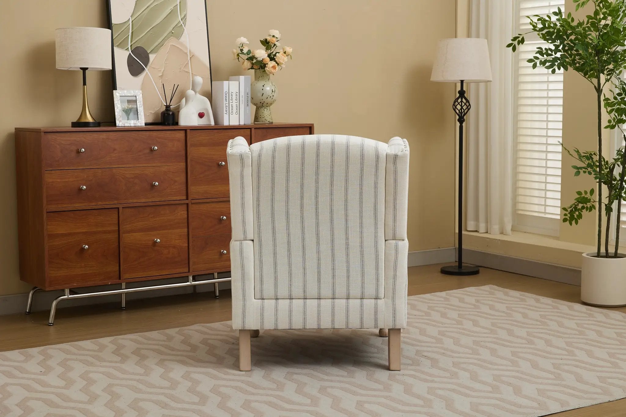 Modern Accent Chair with Retro Wood Legs and Floral Design by HouseOfZazla