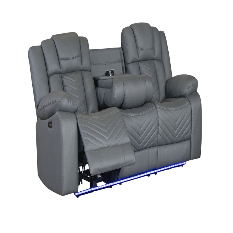 Raize - 10 Power Reclining Sofa With DDT, WC And LED - Gray by HouseOfZazla