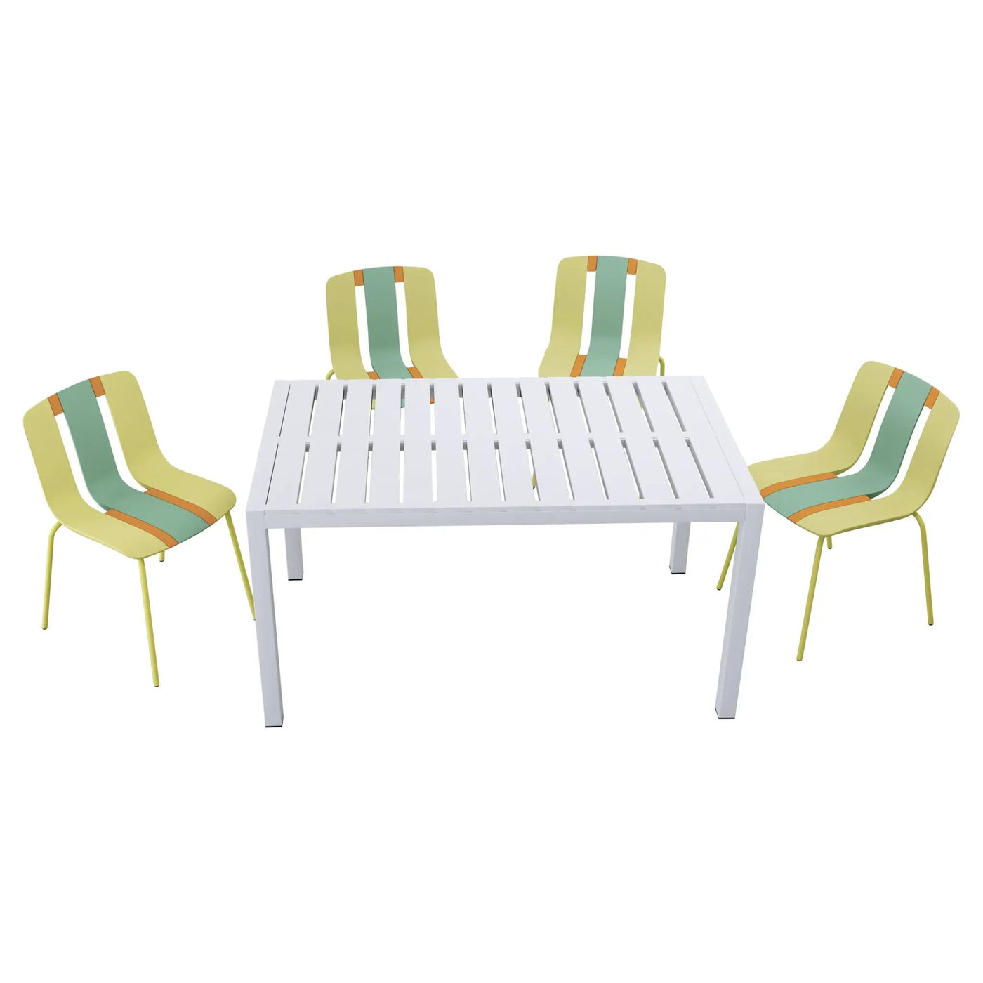 4 Piece Set Of Modern Striped Color- Blocking Single Chairs With Long Table by HouseOfZazla