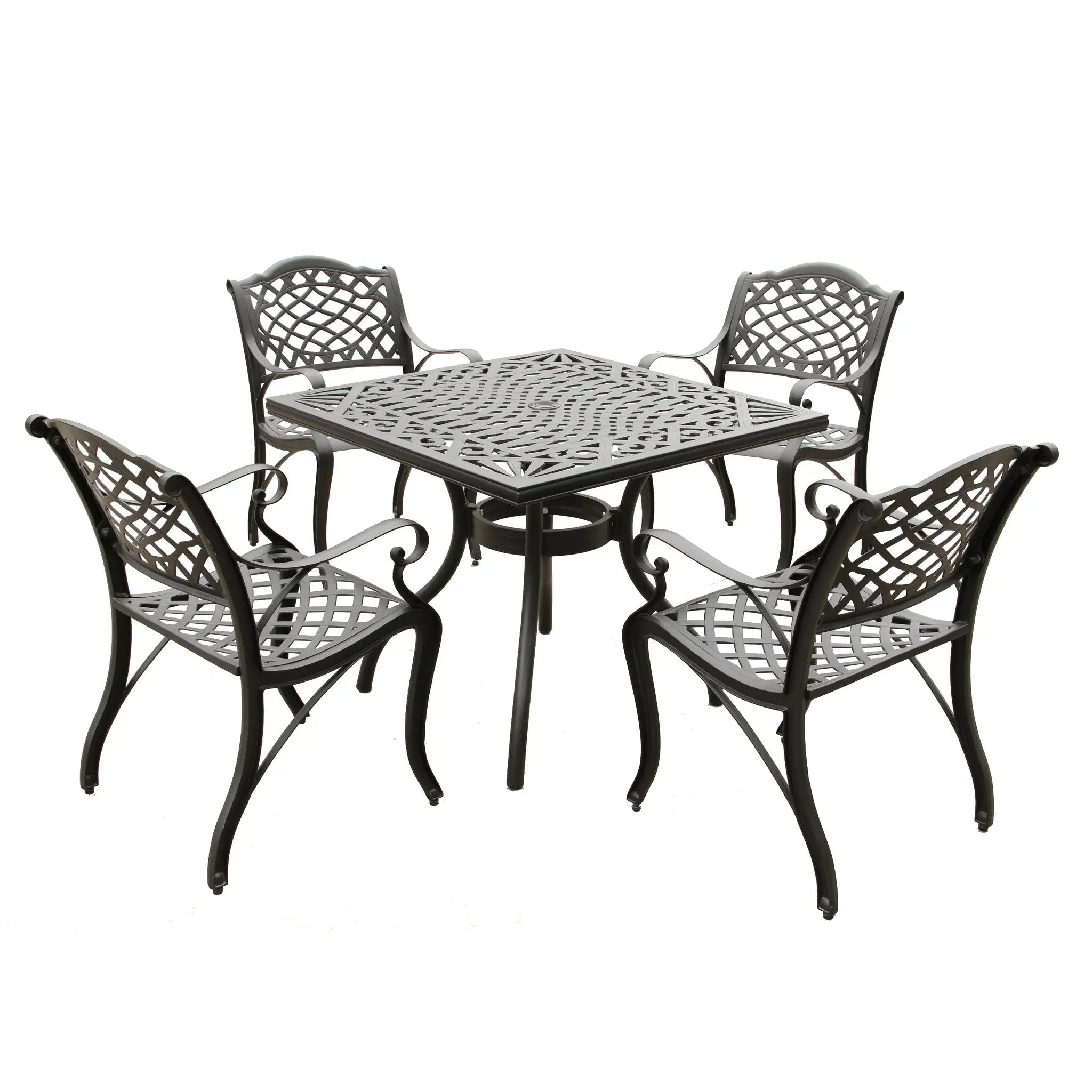 Outdoor Aluminum 5pc Square Black Patio Dining Set with Four Chairs by Sharicks