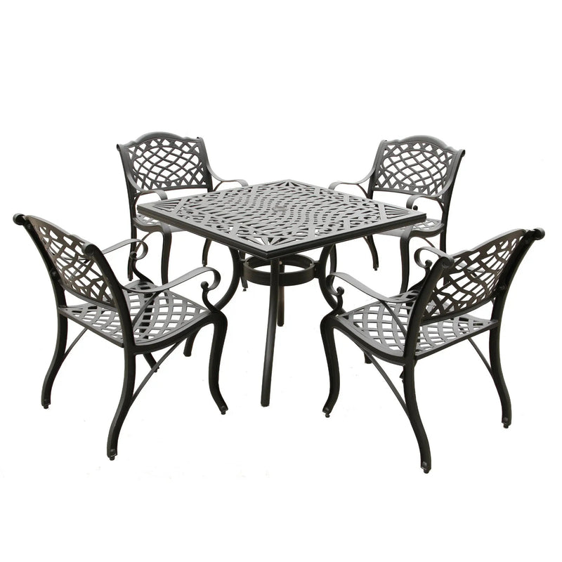 Outdoor Aluminum 5pc Square Black Patio Dining Set with Four Chairs by Sharicks