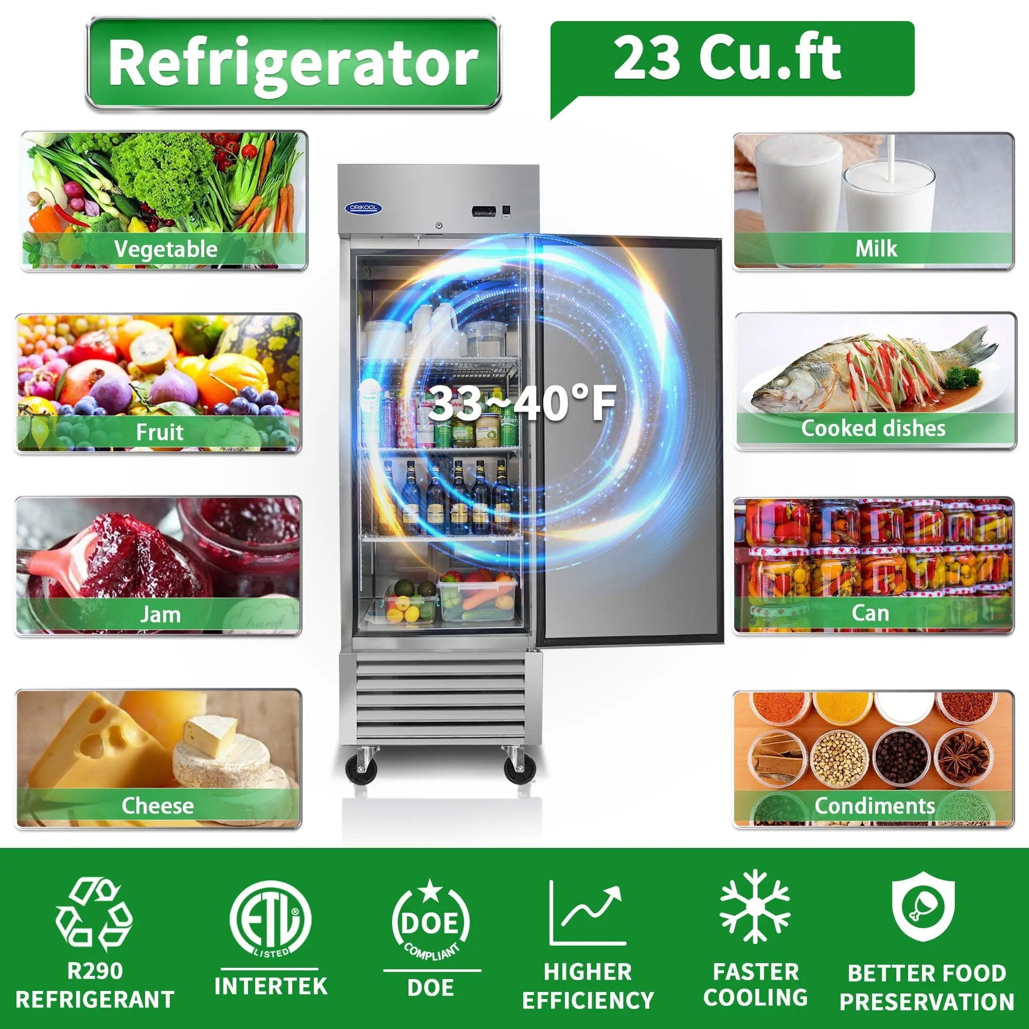 Commercial Refrigerator 23 Cu.Ft With 1 Solid Door Reach-In Refrigerators Stainless Steel Etl Approved Upright Fridge Storage - Silver by HouseOfZazla