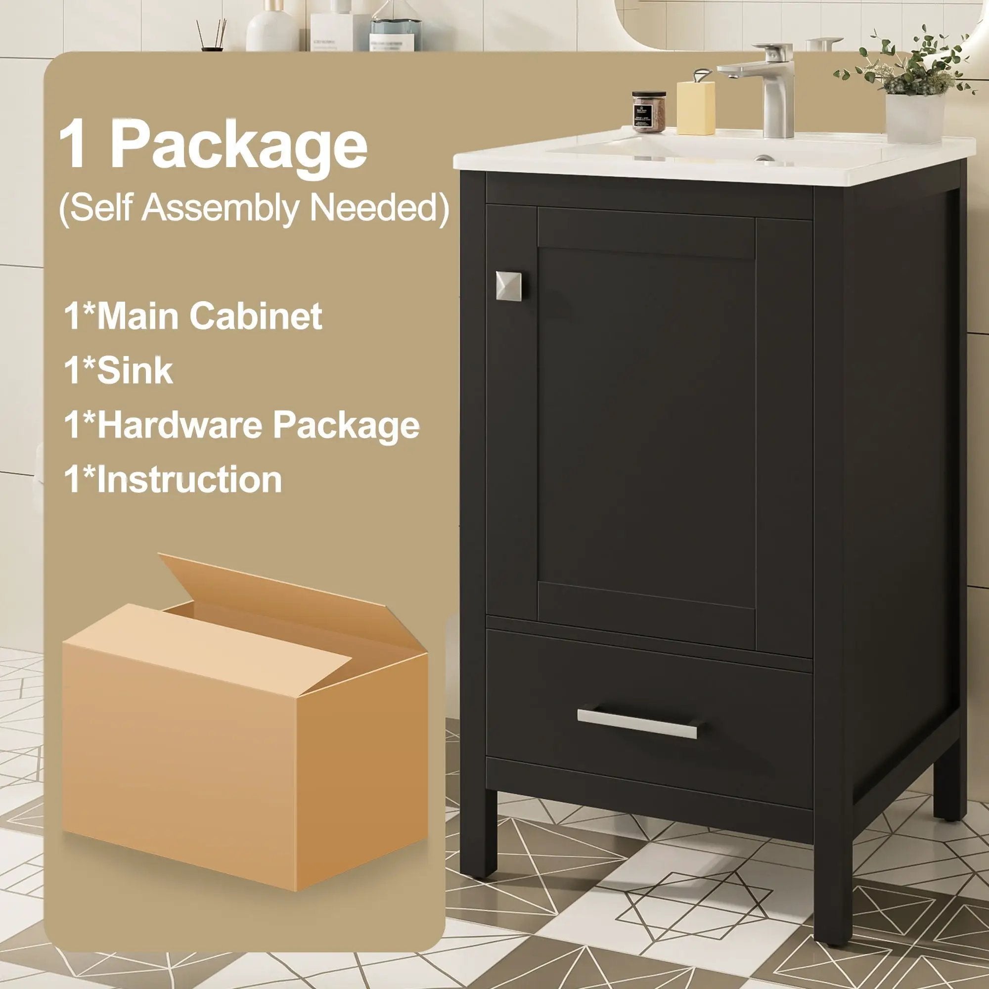 Bathroom Vanity With Ceramic Sink, Soft Close Drawers, Door Organizer, Divider Drawer, Adjustable Foot Pads by HouseOfZazla
