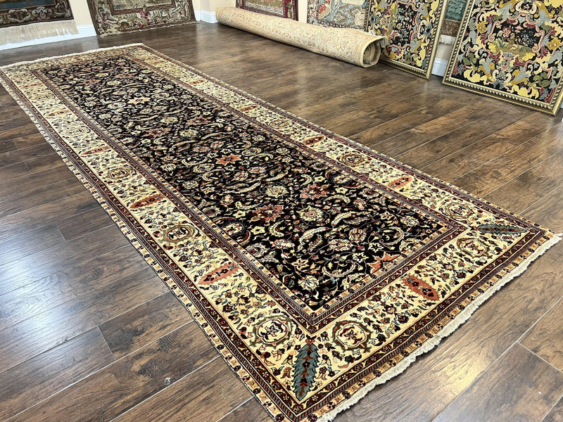 Indo Persian Rug 5x15, Wide Runner Rug 5 x 15 ft, Wool Hand Knotted Vintage Carpet, Black & Cream, Floral Allover Long Oriental Rug by Jewel Rugs