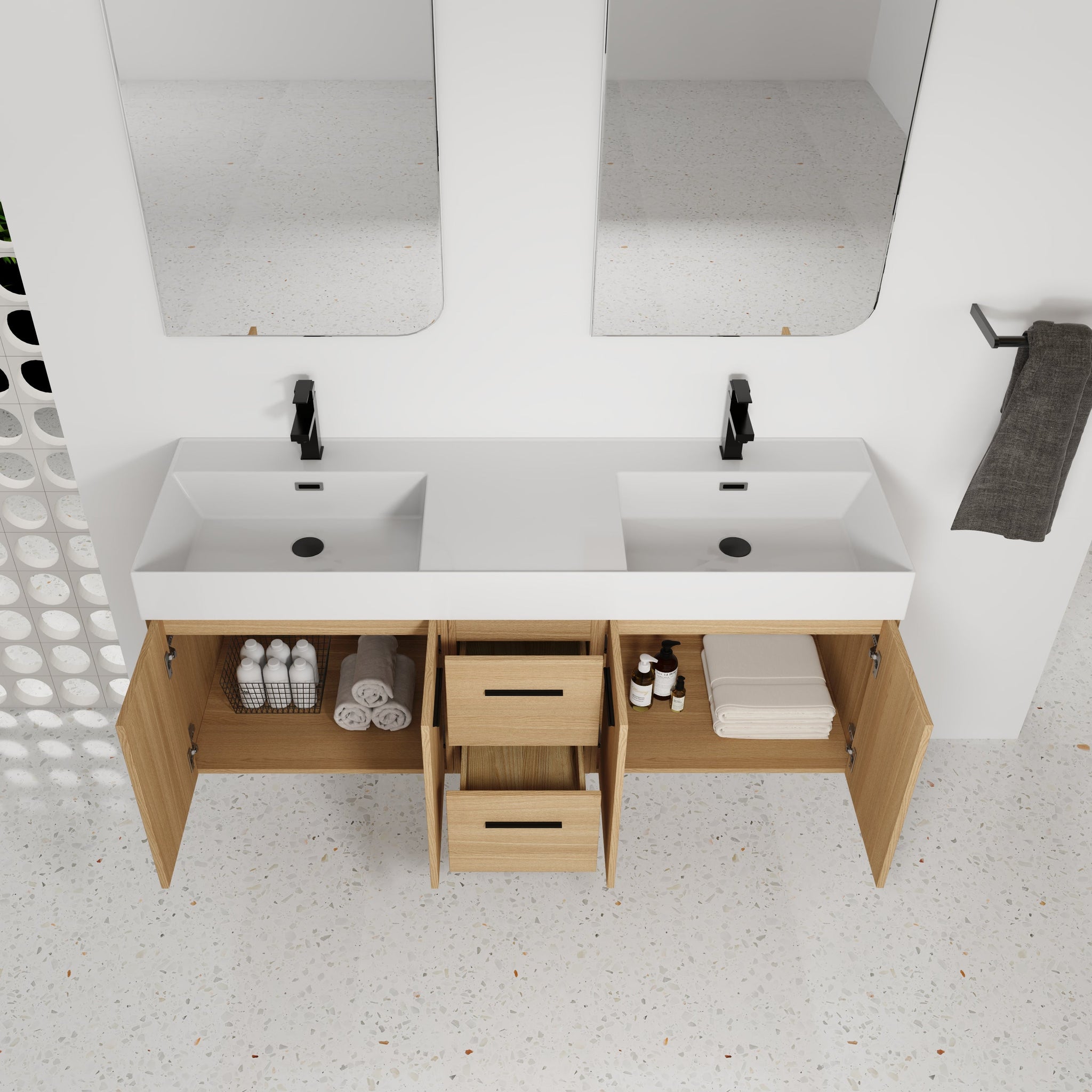 60" Floating Double Sink Bathroom Vanity with Drawers and Doors by HouseOfZazla