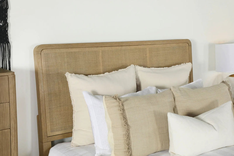 Arini Rattan Queen Panel Bed Sand Wash and Natural Cane by Unique Piece Furniture