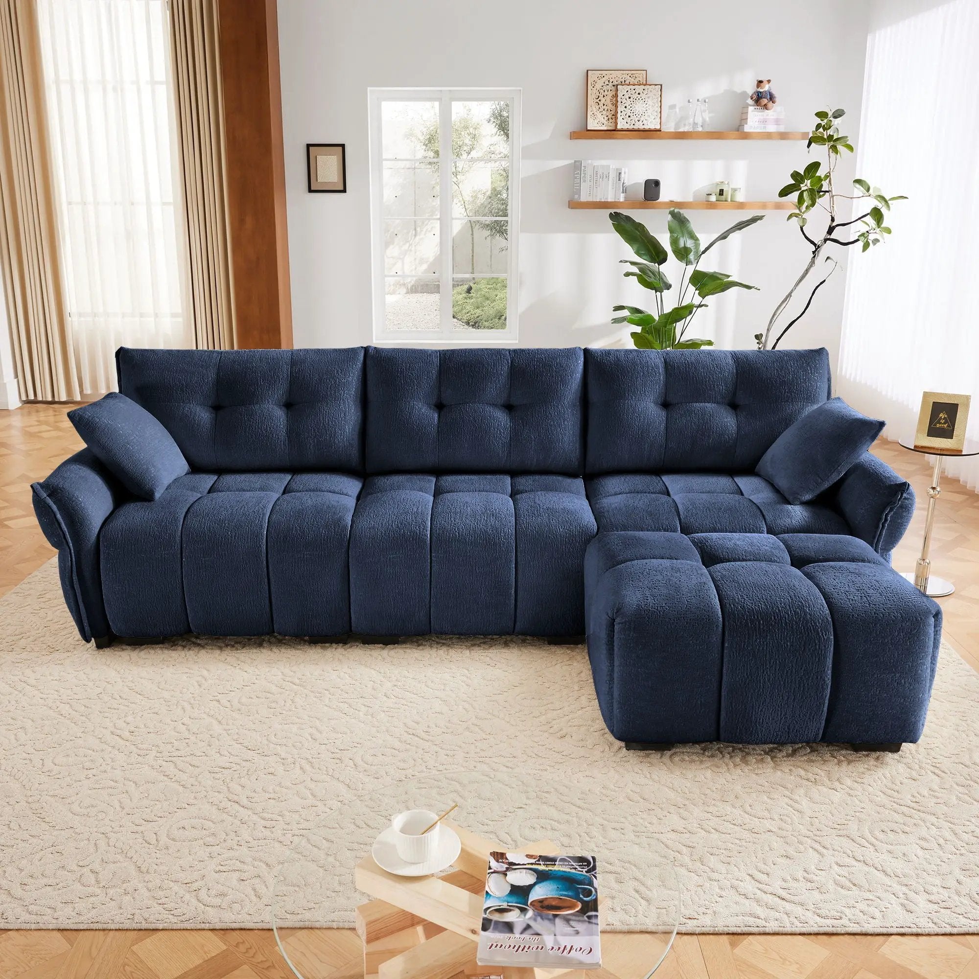 Sofa Set With Ottoman And Pillows, Textured, High Resilience Cushions by HouseOfZazla