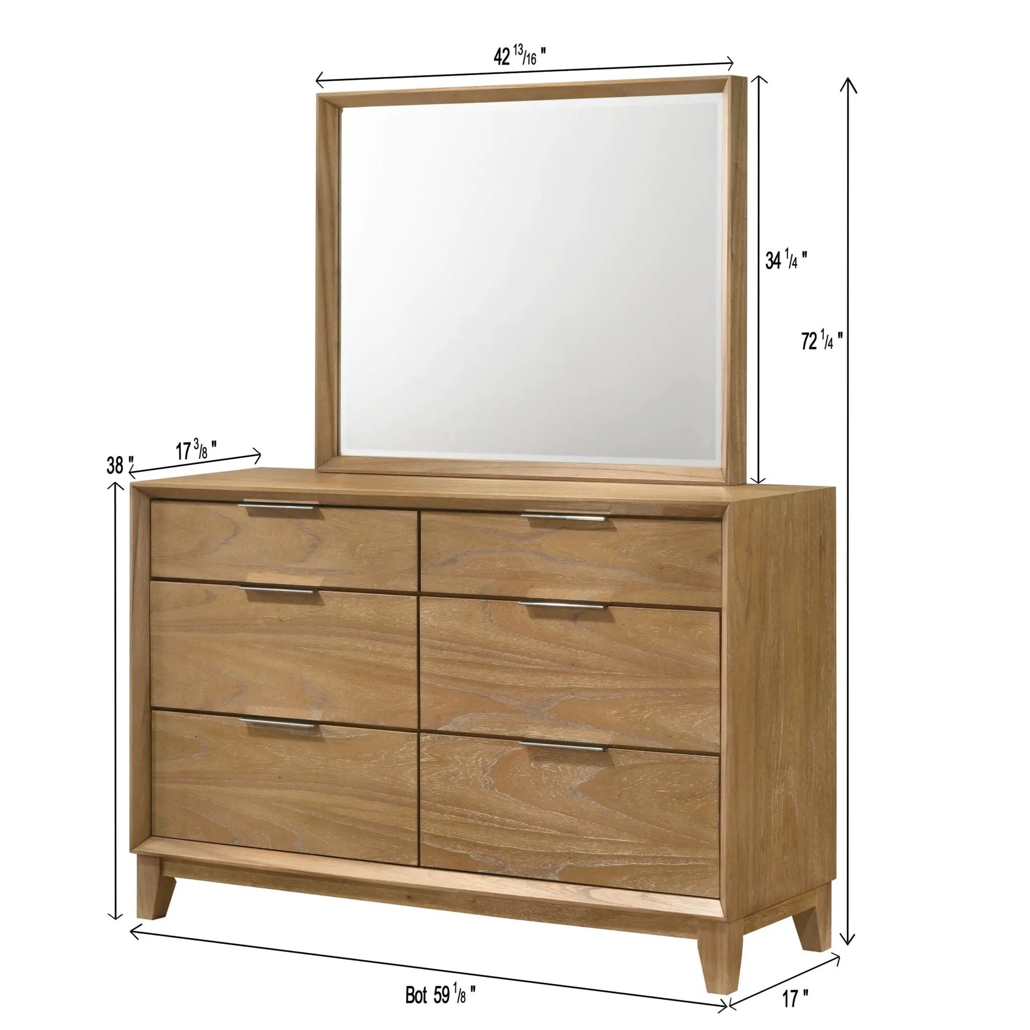 6 Drawer Storage Dresser, Bedroom Furniture - Natural Wood by Unique Piece Furniture