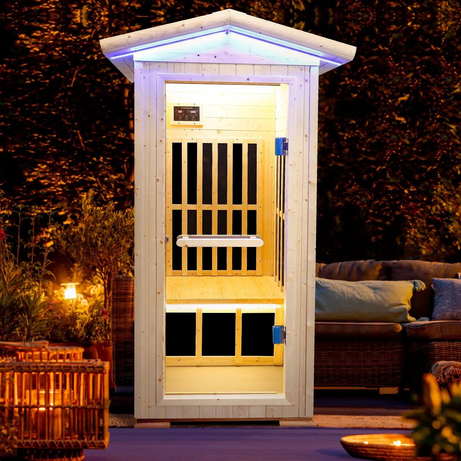 Single Person Spruce Far Infrared Sauna With Ambient Lighting And Bluetooth Music - Natural by HouseOfZazla