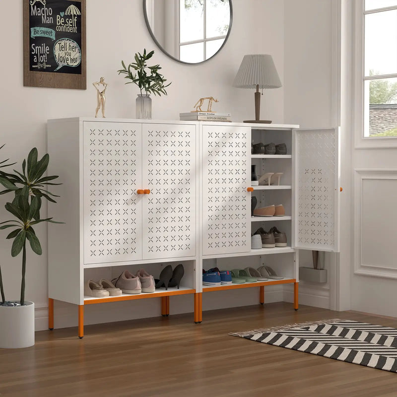 Grid Double Door Shoe Cabinet With Adjustable Compartments and Moisture-Proof Design by HouseOfZazla
