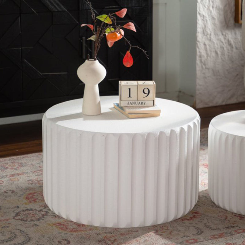 White Scalloped Round Coffee Table Set: Nesting Design, Elegant Curved-Edge Shape by HouseOfZazla