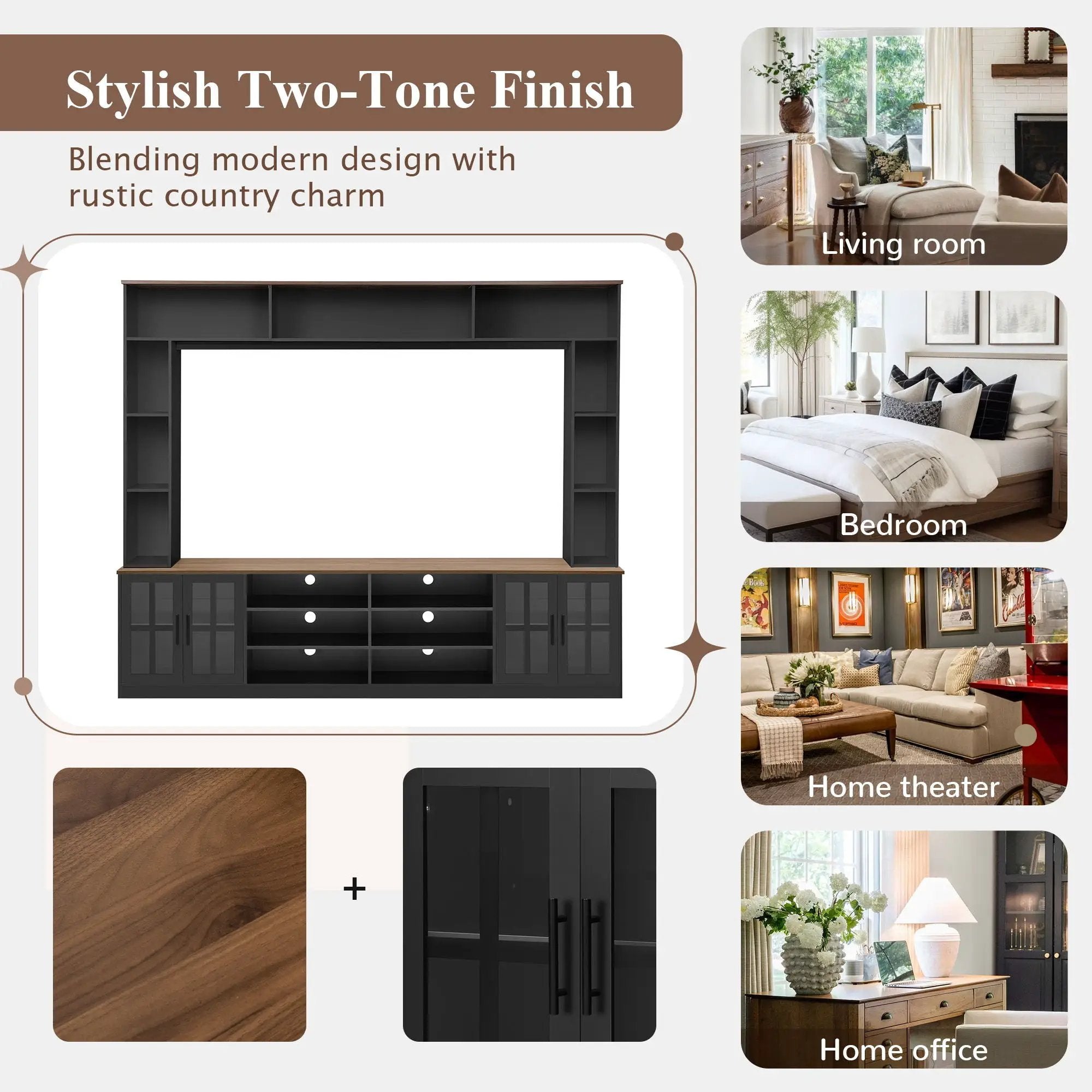 Wall Unit Entertainment Center With Bookshelves For TVs Up To 80", Tempered Glass Doors And Adjustable Shelves by HouseOfZazla