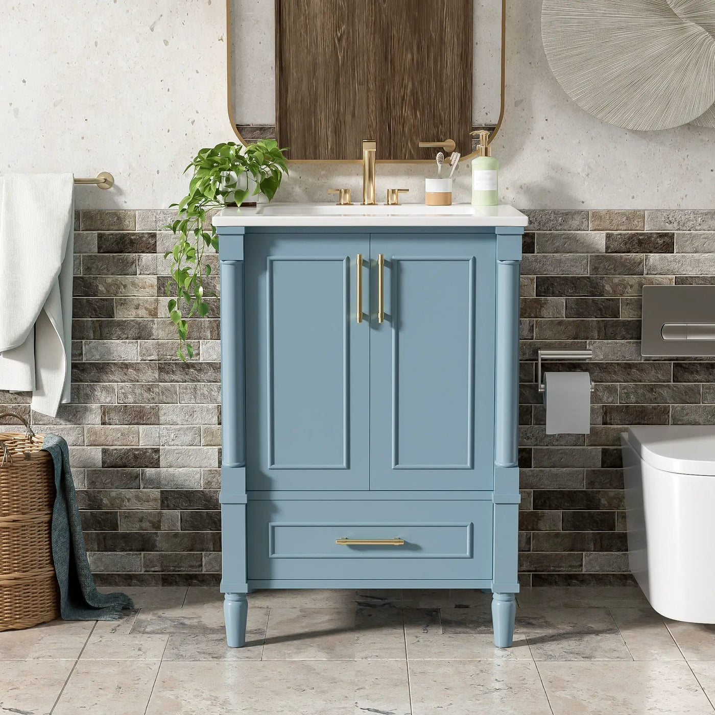 Bathroom Vanity With Ornate French Cylinder Legs, Soft Close Drawer by HouseOfZazla
