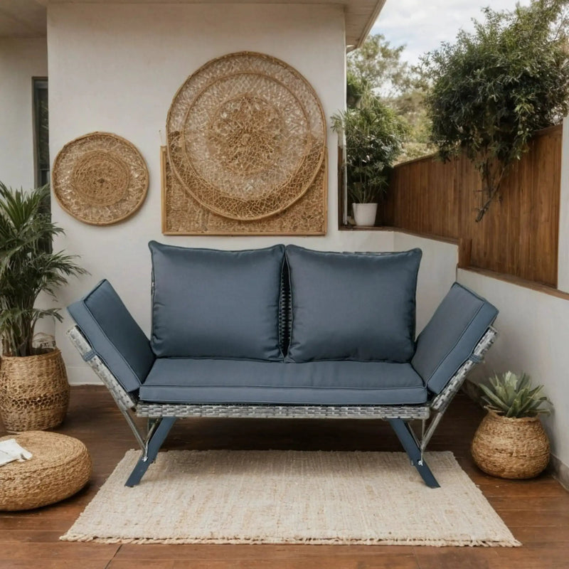 1 Pieces Patio Wicker Side Foldable Bench Patio Backyard Conversation Bench Gray Wicker - Dark Gray by HouseOfZazla