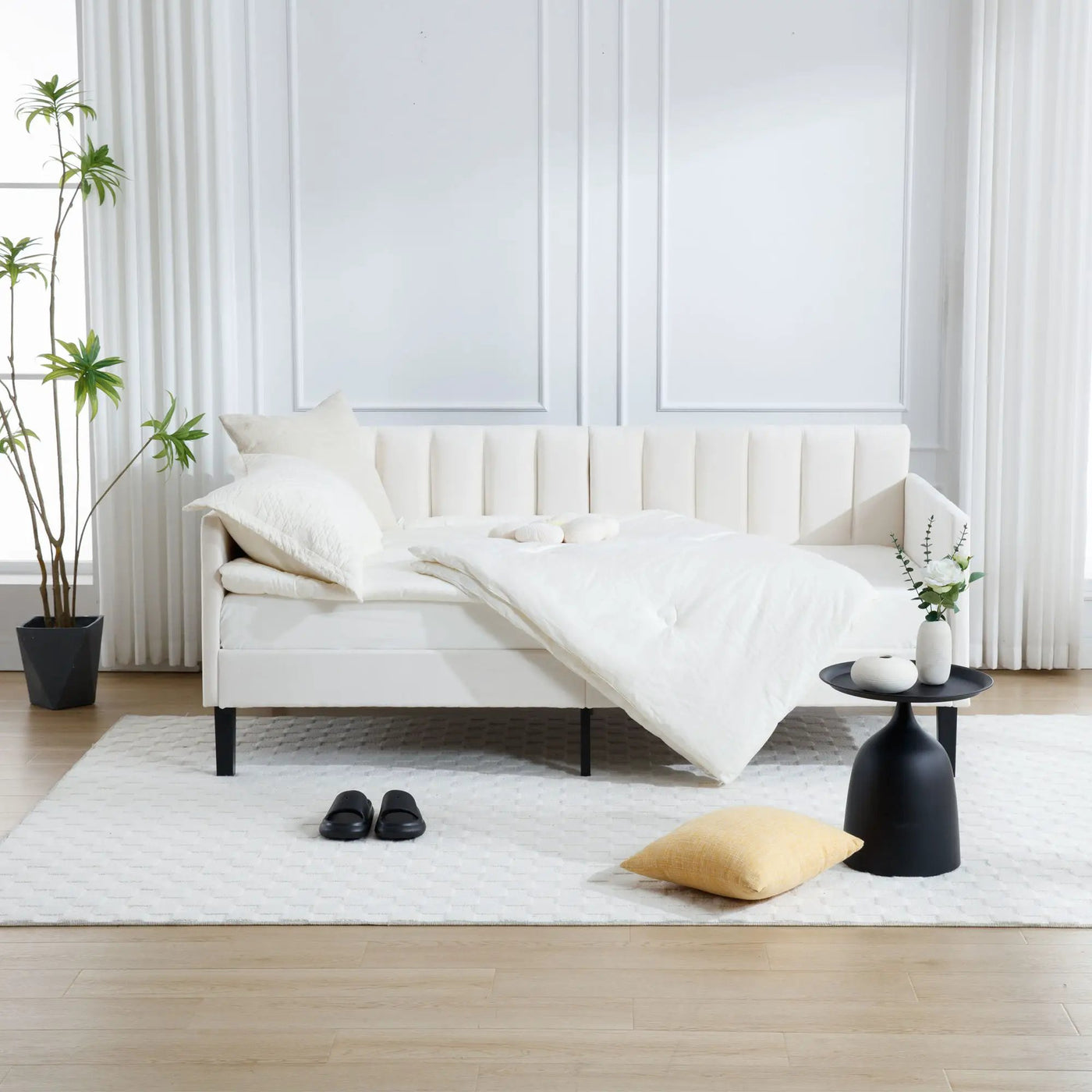 Elena - Boucle Upholstered Daybed, Ribbed Tufted Backrest by Unique Piece Furniture