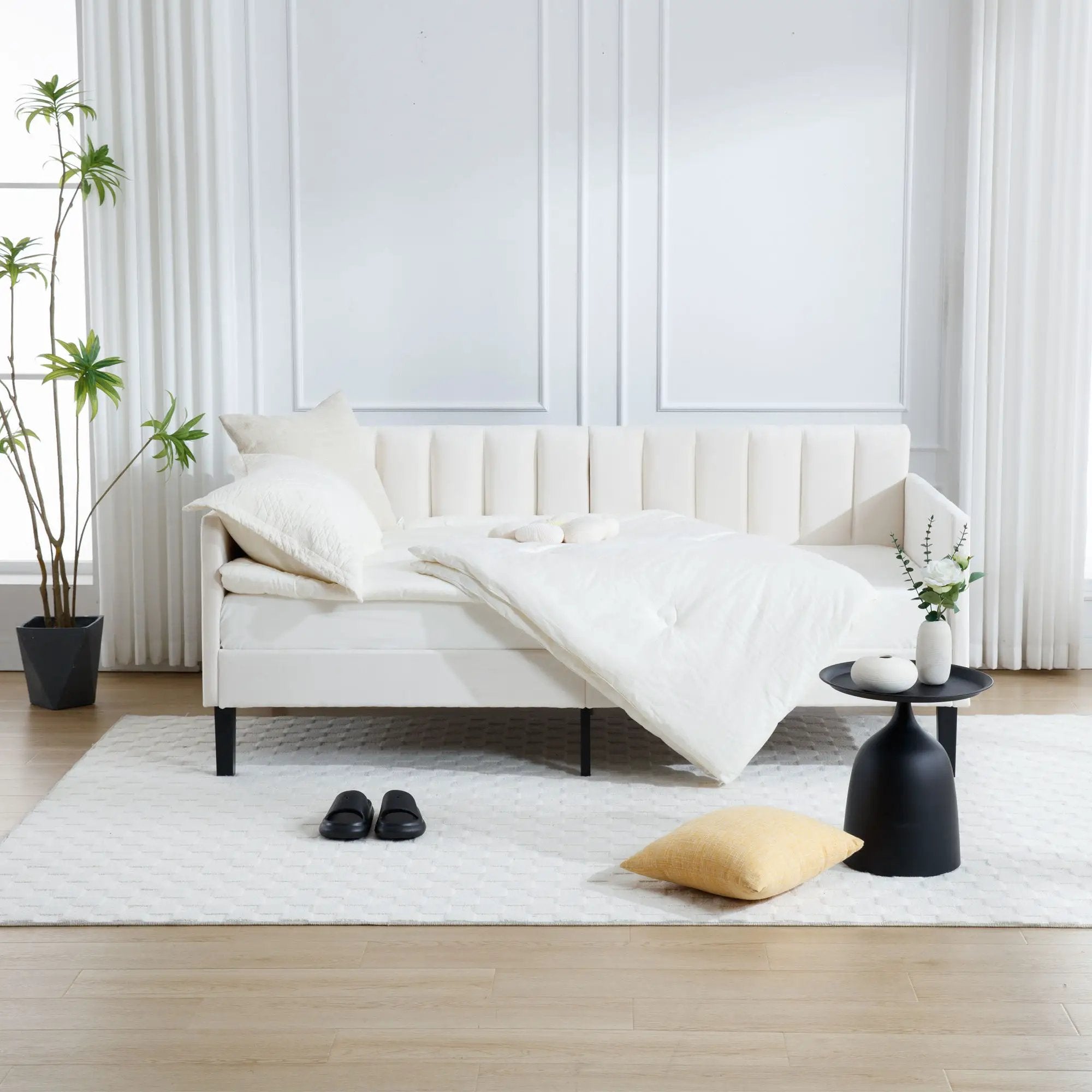 Elena - Boucle Upholstered Daybed, Ribbed Tufted Backrest by Unique Piece Furniture