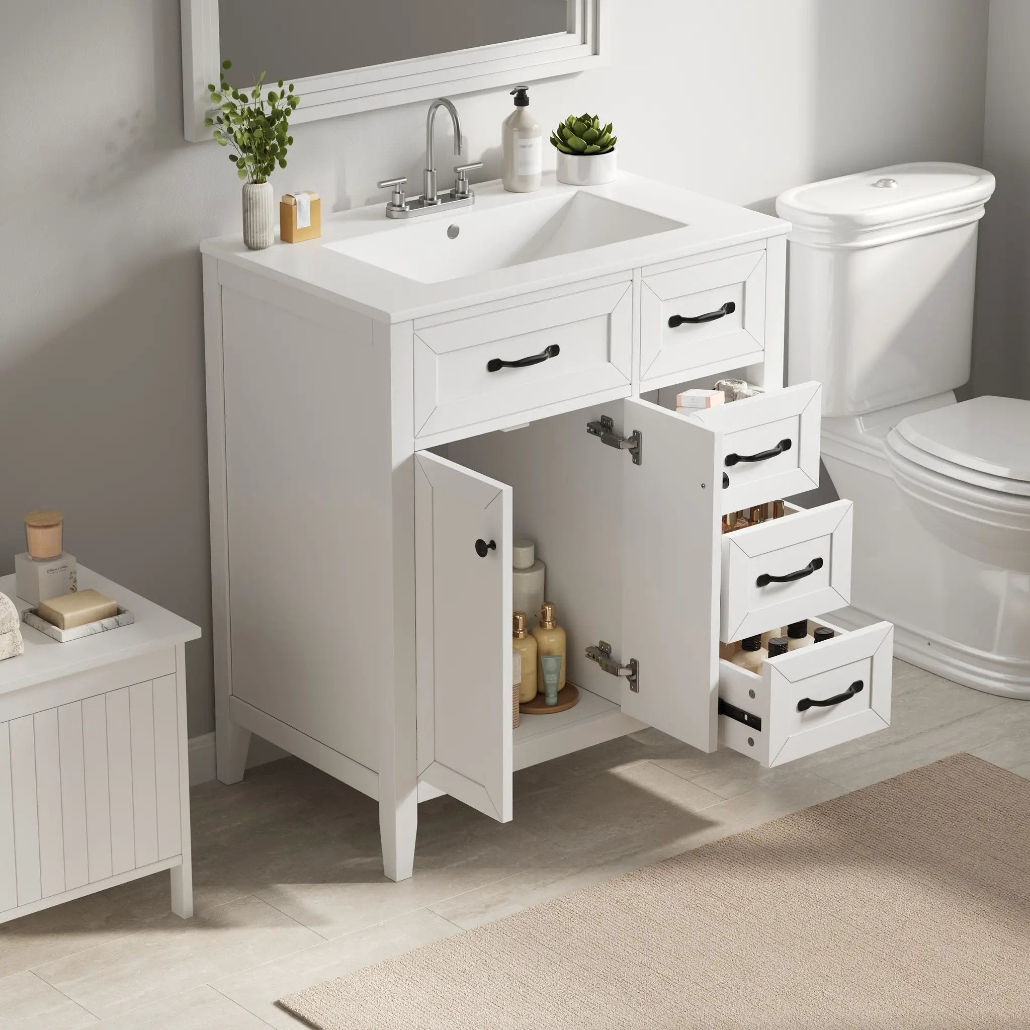 30" White Bathroom Vanity with Ceramic Sink by HouseOfZazla