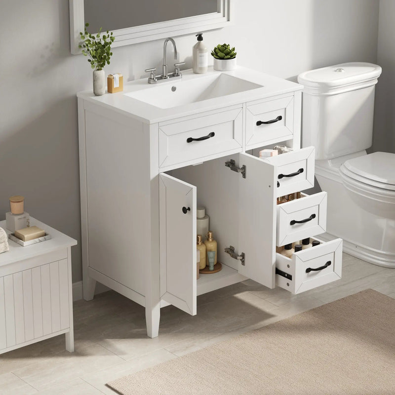 30" White Bathroom Vanity with Ceramic Sink by HouseOfZazla
