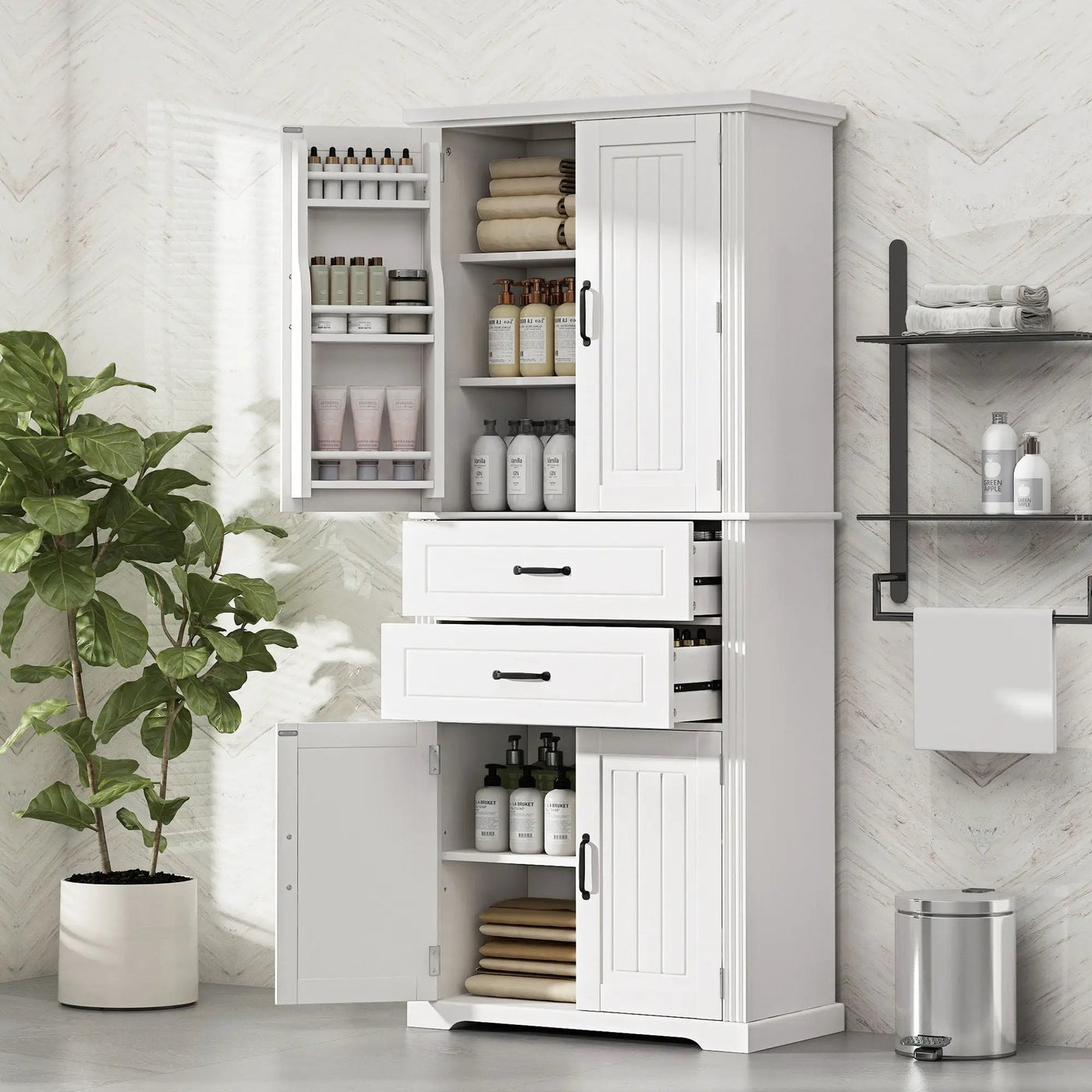 Multi Functional Storage Cabinet With Adjustable Shelves, 2 Drawers, Door Shelves by HouseOfZazla