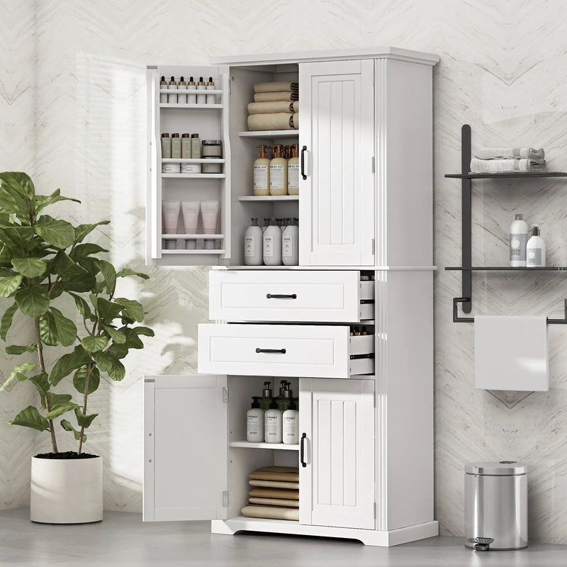 Multi Functional Storage Cabinet With Adjustable Shelves, 2 Drawers, Door Shelves by HouseOfZazla