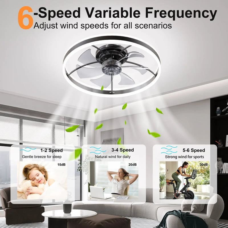 Smart Ceiling Fan with LED Light, 7 Blades Modern Metal Design by HouseOfZazla