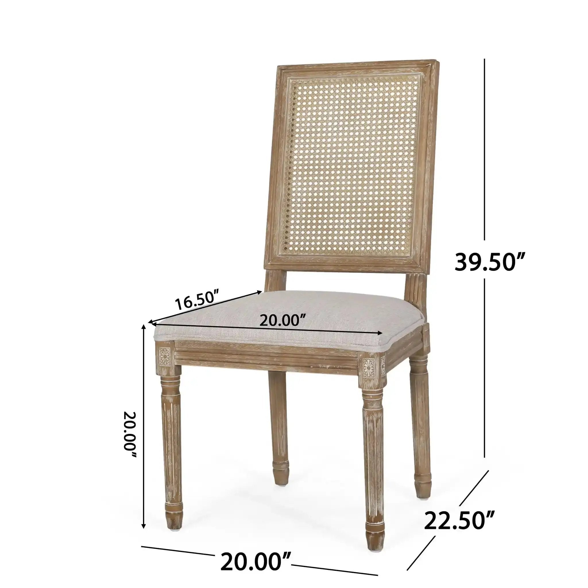 French Country Dining Chair With Rectangular Cane Backrest And Smooth Upholstered Seating by HouseOfZazla