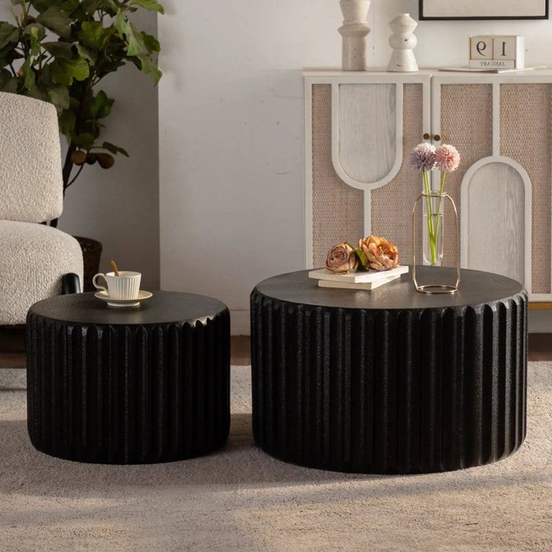 Black Scalloped Round Coffee Table Set by HouseOfZazla