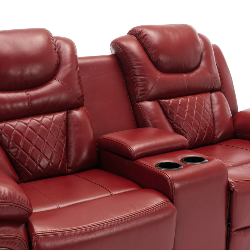 Home Theater Seating Manual Recliner Loveseat With Hide-Away Storage, Cup Holders And Led Light Strip For Living Room by HouseOfZazla