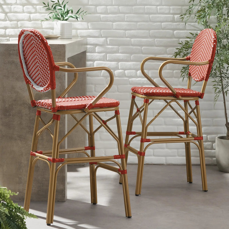 Outdoor Wicker and Aluminum French Barstools, Set of 2 by HouseOfZazla