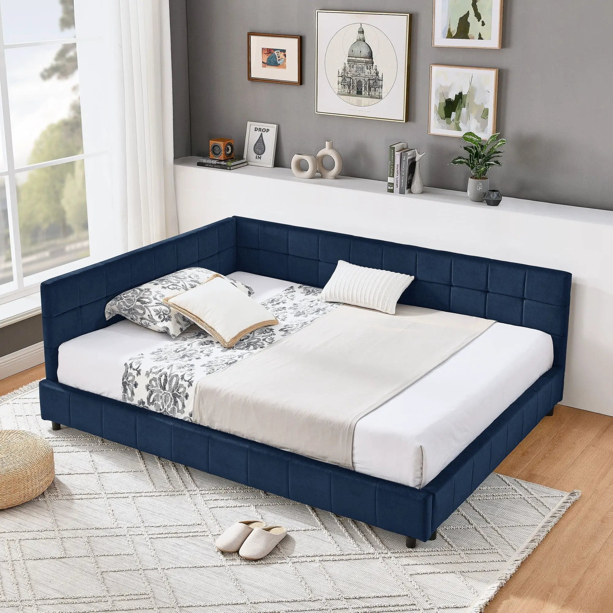 Mid-Century Storage Upholstered Tufted Bed Frame With Backrest And Armrests by Unique Piece Furniture