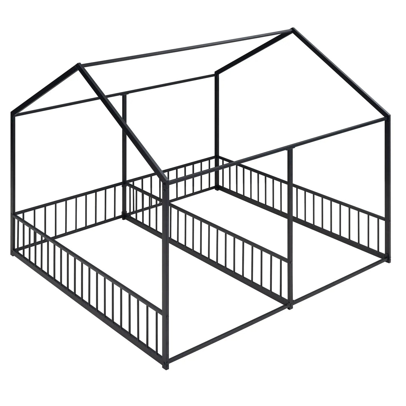 House Platform Beds, 2 Shared Beds, Metal Frame With Guardrails by Unique Piece Furniture
