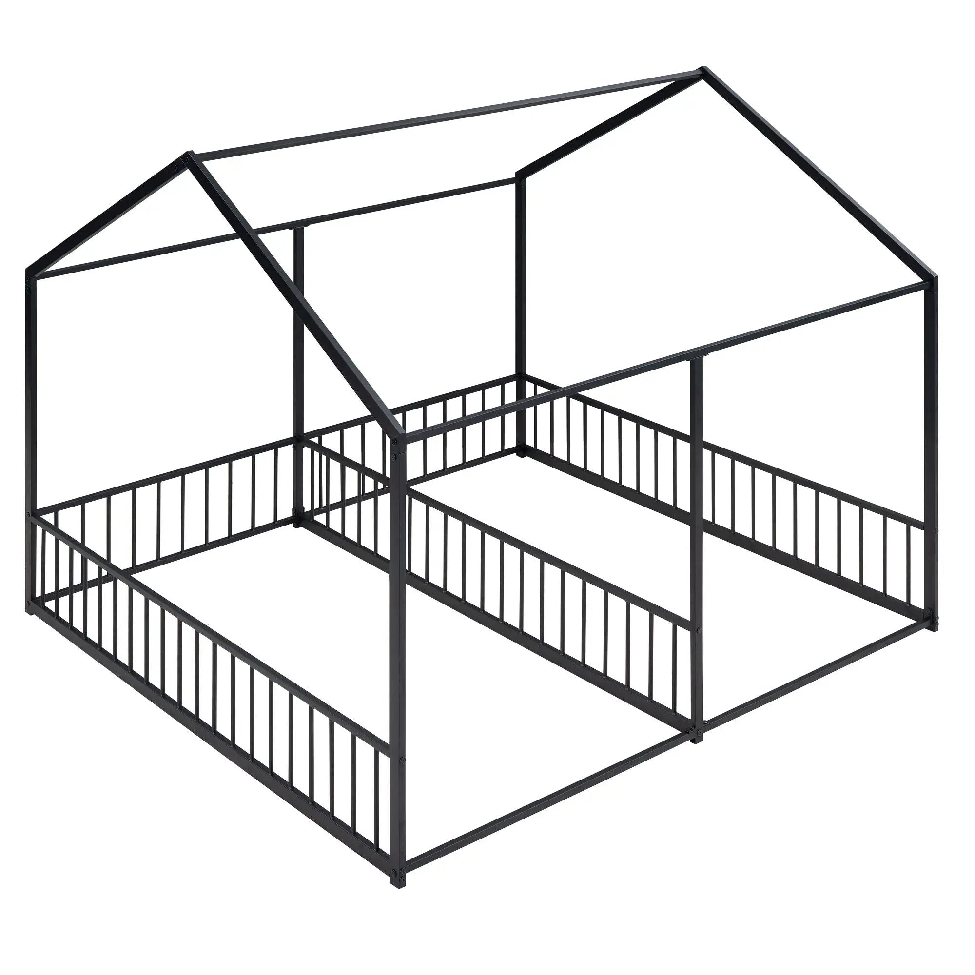 House Platform Beds, 2 Shared Beds, Metal Frame With Guardrails by Unique Piece Furniture