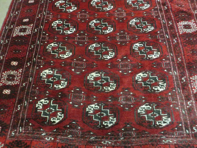 4' 5" X 5' 7" Semi Antique Handmade Afghan Yamud Turkoman Bokhara Wool Rug by Jewel Rugs