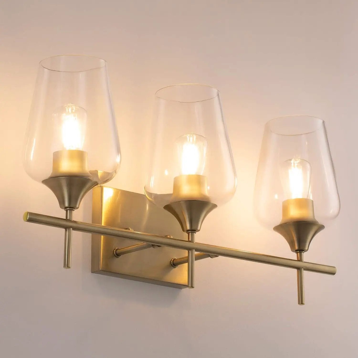 VONLUCE Bathroom Vanity Light, 3 Light Bathroom Light Fixture Over Mirror, Bathroom Wall Lamp with Clear Glass, Modern Gold Vanity Lighting fixtures by Selzalot