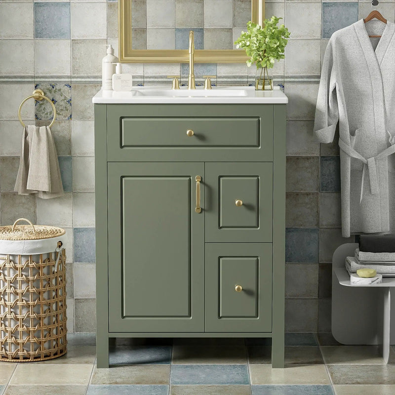 Elegant Bathroom Vanity With Ceramic Sink, Soft Close Doors And Drawers, Double Storage Racks by Unique Piece Furniture