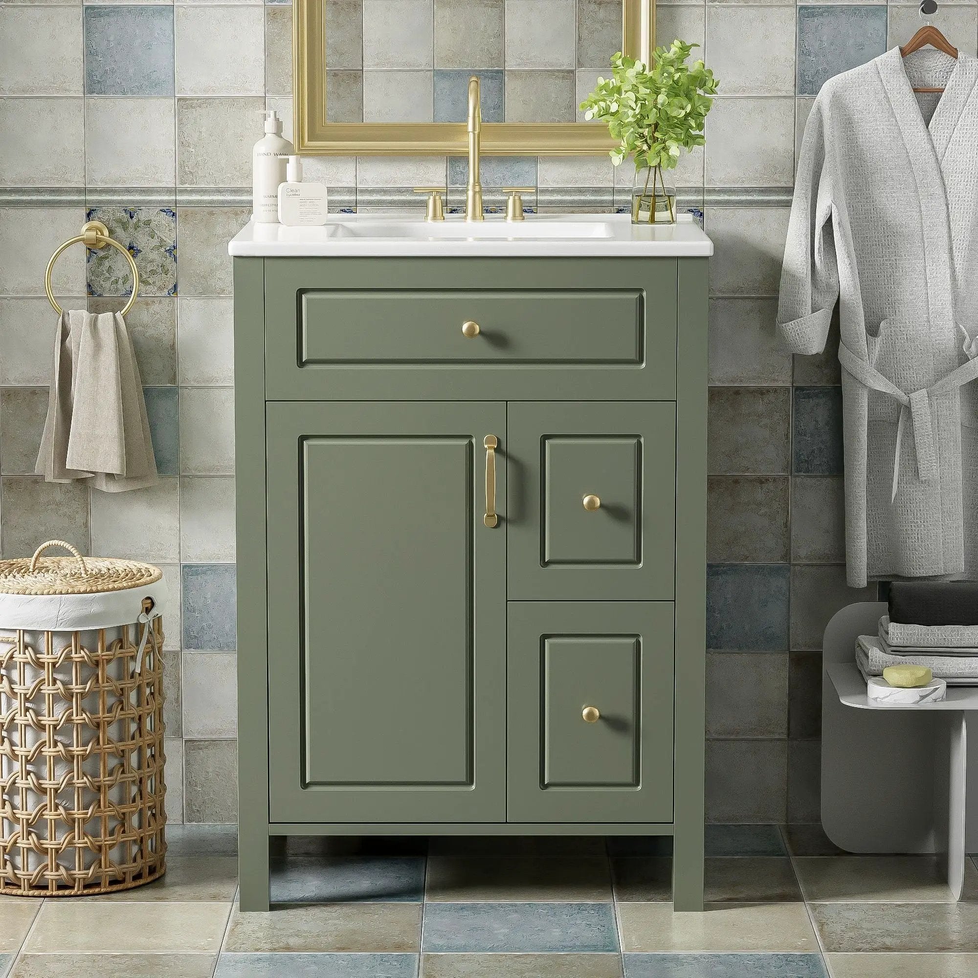 Elegant Bathroom Vanity With Ceramic Sink, Soft Close Doors And Drawers, Double Storage Racks by HouseOfZazla