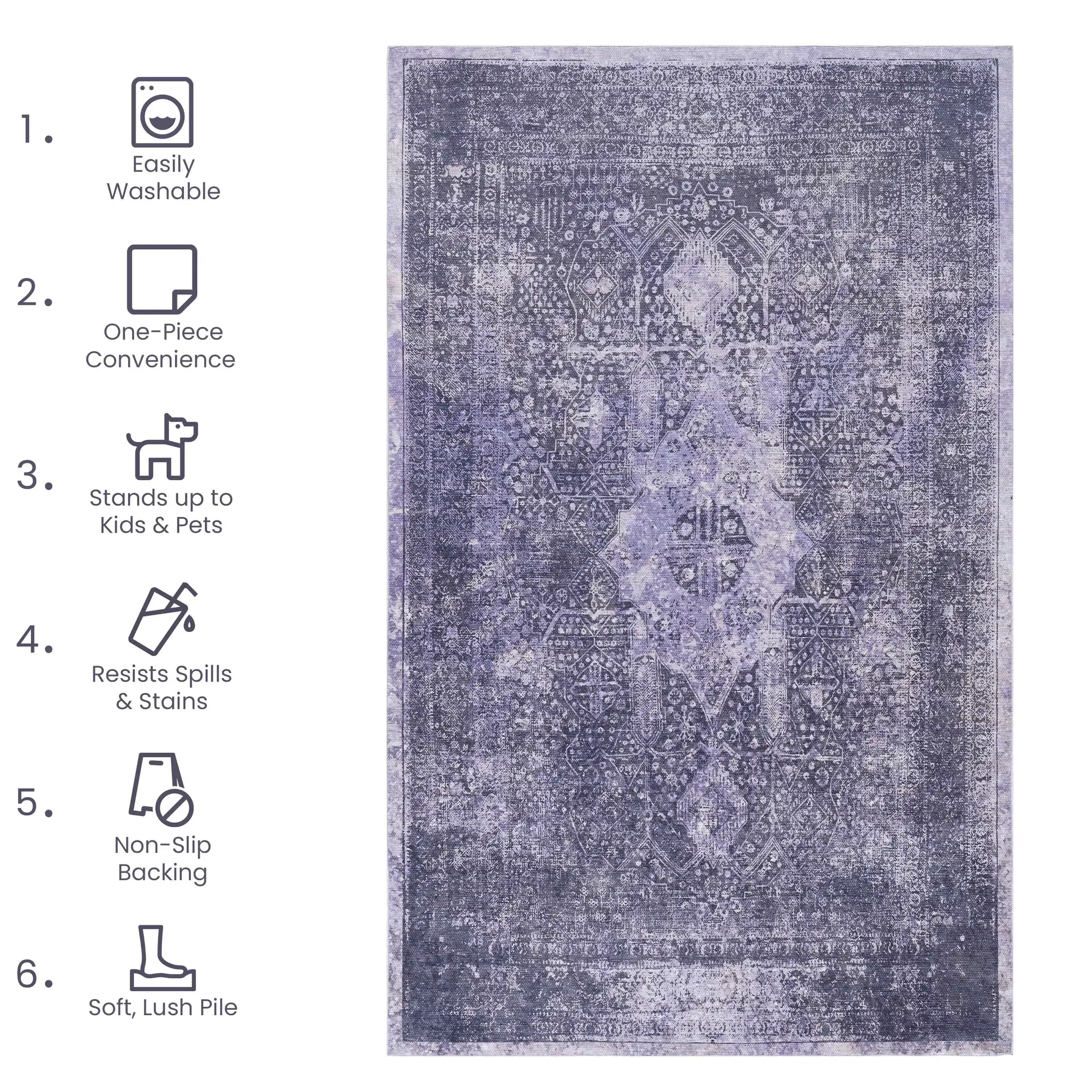 MAVAL Anthracite Washable Rug 2'6" x 10' Runner Rug by HouseOfZazla