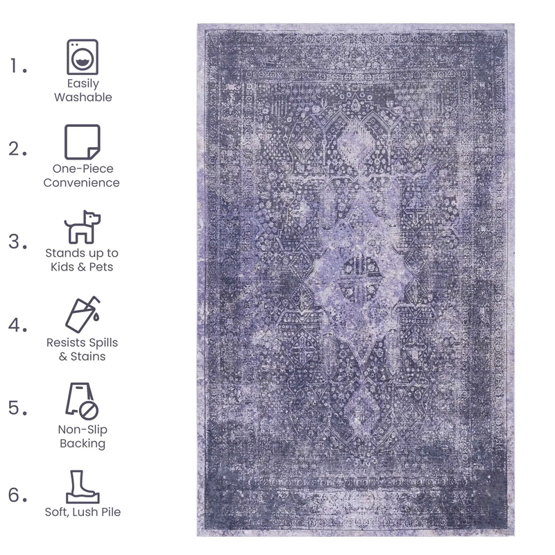 MAVAL Anthracite Washable Rug 2'6" x 10' Runner Rug by HouseOfZazla