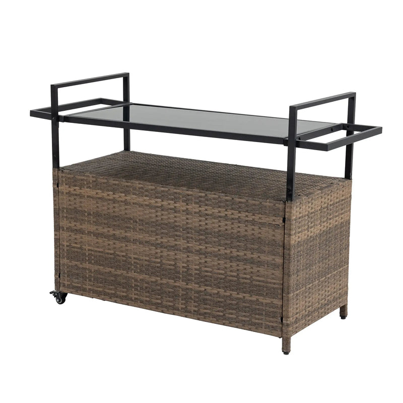 Outdoor Wicker Bar Cart with Glass Top and Wheels by HouseOfZazla